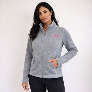 The North Face Women's Heather Gray and Pink Fleece Full Zip Fur Lined Jacket